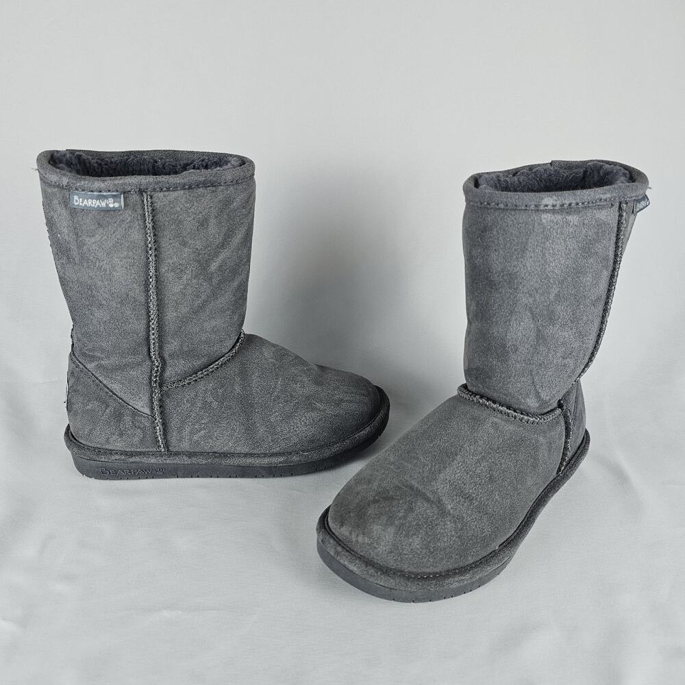Bearpaw Emma Short Suede Winter Boots Gray Women’s Size 7 Sheepskin Lined - Picture 1 of 16
